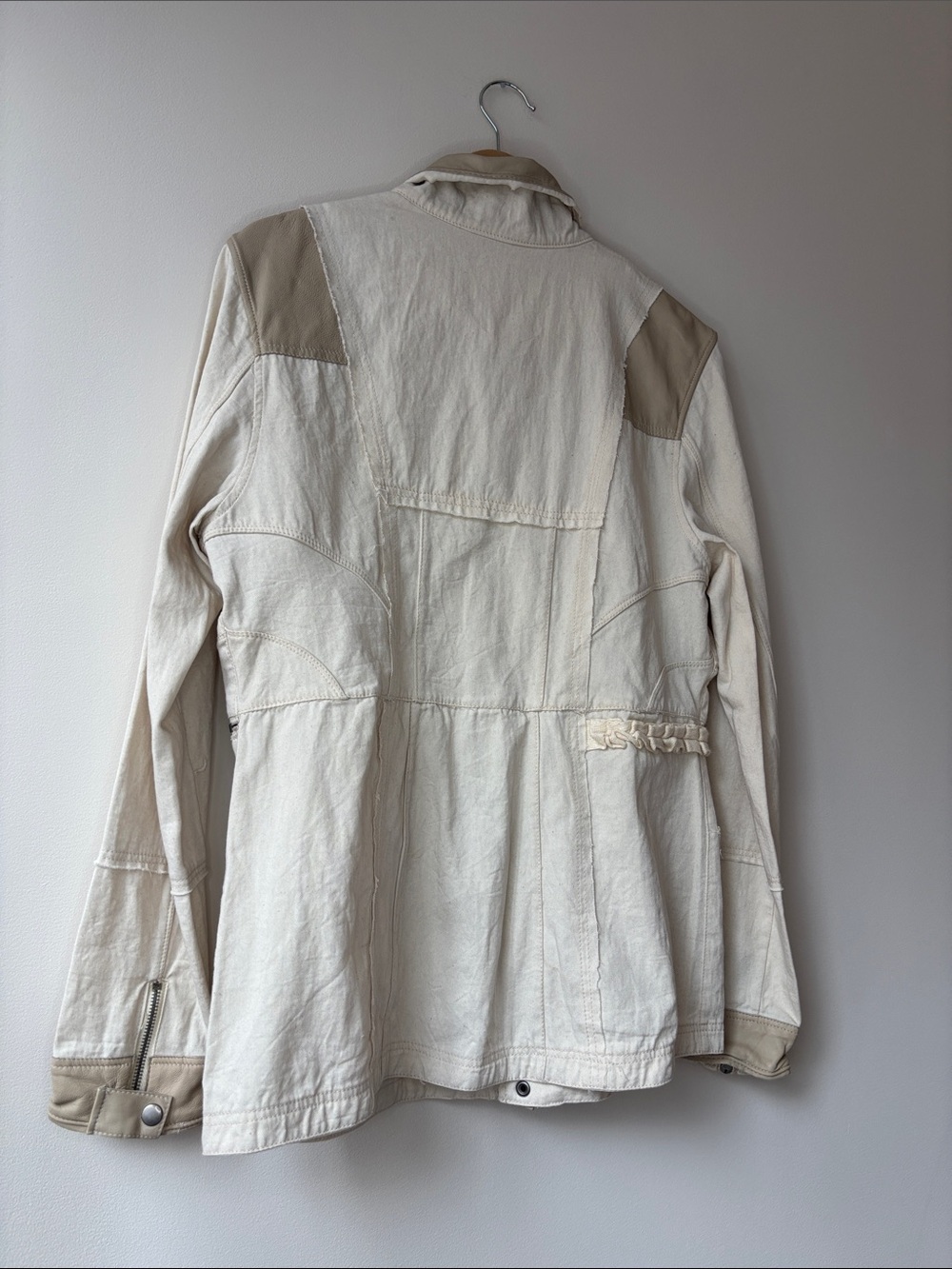 Cream Tan Patchwork Leather Trim Utility Jacket - Picture 7 of 9